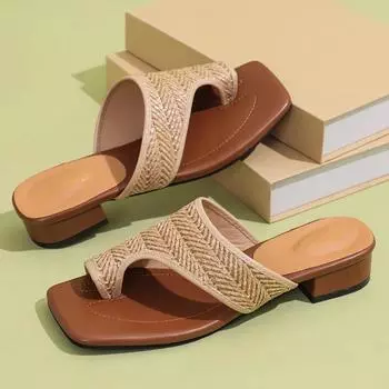 Women s Flip-flops Grass Weave Trend Women s Casual Fashion Slippers New Comfortable Low Heels De Mujer Womens Shoes 35 темные хаки