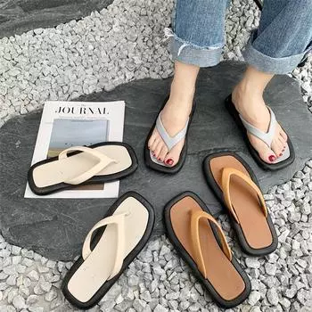 Women s Herringbone Flip-Flops Slippers with Anti-Slip Instagram Square Toe New Seaside Home WearExternally 36-37 зелёный