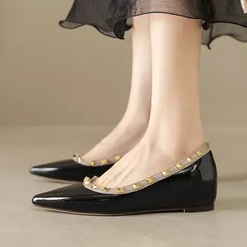 Women s High Heels Fashion Rivets Pointed-toe Pumps Ihidden Heel Shoes Wedges Black Patent Leather Heels Office Lady Work Shoes 34 чёрный