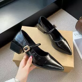 Women s High Heels Square Toe Elegant Ladies Cowhide Office Women s High Heels 2025 Autumn Designer Slip-on Sandals Women 35