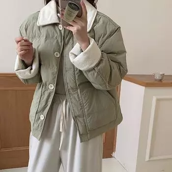Women s Khaki Short Down Jacket 2025 New Design Korean Style Petite Loose Fashion Splicing Warm Outerwear S