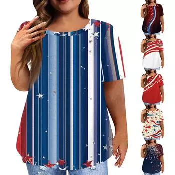 Women s Large Size T-Shirt Casual Tie-dye Round Neck Short Sleeve Top XL