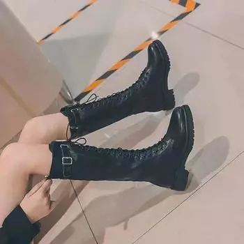 Women s Long Boots Middle Heel Ladies Knee High Shaft Shoes Black Round Toe Sale Pu Footwear Comfortable and Elegant On Offer 39 35