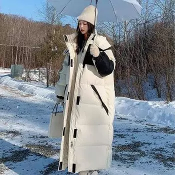 Women s Long Over-the-knee New Padded Jacket Loose and Thick Down Padded Jacket S белый