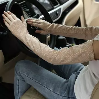 Women s Long Sun Protection Driving Half Finger Gloves Non Slip Touch Screen Oversleeve Pure Cotton Arm Sleeve Sweat Absorption Cycling Oversleeve Khaki One size