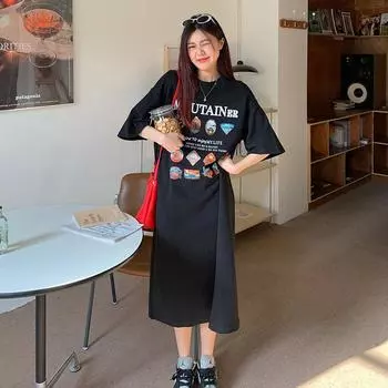 Women s Loose Fashion Long Short-sleeved T-shirt Thin Foreign Style Half-sleeved Dress M светло-серый