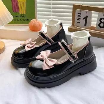Women s Mary Jane Shoes High Heel Round Head Dress Paired with Women s Shoes 2024 New Bow Needle Button Women s Single Shoes 35 чёрный