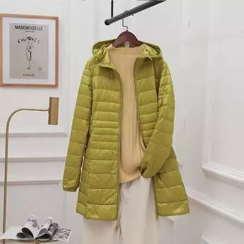 Women s Medium-length Jacket with Hood Lightweight Plus Size for Autumn and Winter XS