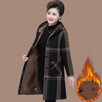 Women s Mid Length Fleece Lined Warm Jacket Mom Hooded Cold Proof Plus Size Casual Outerwear 5XL