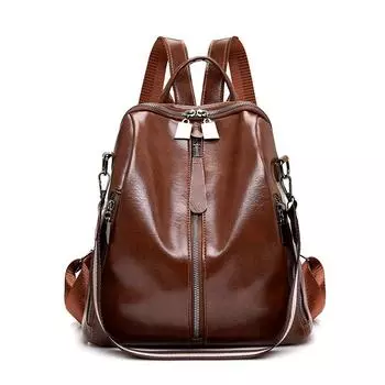 Women s Multi-Functional Backpack Dual-Use Shoulder Bag Soft Leather Travel Bag чёрный