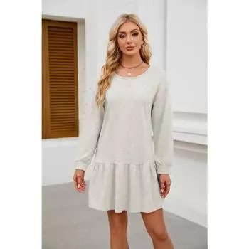 Women s Neckline Cross-round Neck Long Sleeve Casual Sweatshirt Dress S