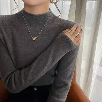 Women s New Autumn and Winter Half Turtleneck Cashmere Sweater with Mid-neck Long Sleeve Style Blouse M
