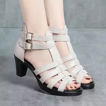 Women s Open Toe Fish Mouth High Heel Sandals Summer New 2024 Elegant Fashion Narrow Band Waterproof Platform Sandals 35(Foot22.5cm)