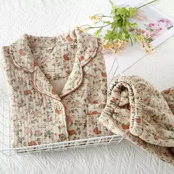 Женский пижамный костюм, толстый теплый кардиган, зимние пижамные комплекты с длинным рукавом и цветочным принтом, домашняя одежда, одежда для сна M