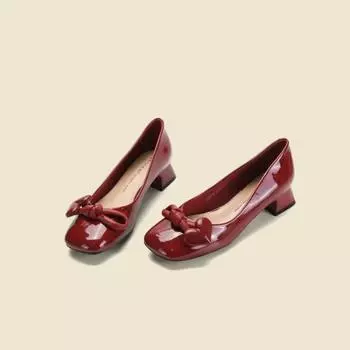 Women s Platform Heels 2024 Red Square Toe Mary Jane Shoes Comfortable Shallow Mouth Dress Shoes for Women Zapatos De Mujer 35 бежевый
