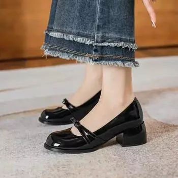 Women s Platform Pumps Mary Jane Shoes Women Bows High Heels Lolita JK Single Shoes Elegant Ladies Patent Leather Party Shoes 35