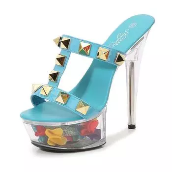 Women s Platform Sandals Gold Rivet Sexy Clear Platform Sandals Crystal Flower Sandals LFD-190-38 34