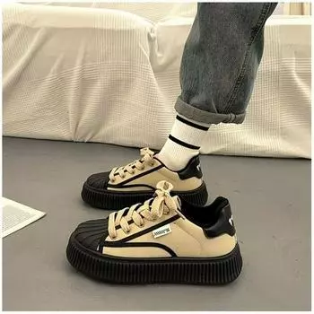 Women s Platform Shell Head White Shoes Autumn New Fashion Trendy Casual Flat Biscuit Shape Shoes Sneakers 35 хаки