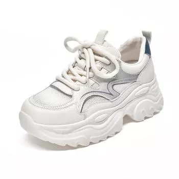 Women s platform white shoes mesh lace-up breathable single shoes women s sports shoes color matching travel shoes 35