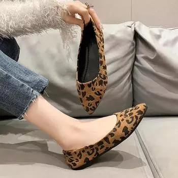 Women s Pointed Toe Flat Shoes Leopard Print Slip on Shoes Casual Breathable Ballet Shoes Women Flat Shoe Loafers Zapatos Mujer 35 бежевый