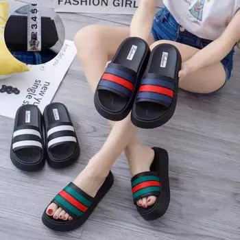 Women s PVC Thick Sole Simple Stripes Casual Beach Sandals Outdoor Soft Striped Slides Slippers Wholesale for Women & Ladies 36-40