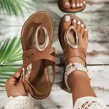 Women s Sandals Flats Flip-flops Summer 2024 Slides Women New Casual Elegant Woman Shoes with Low Heels Luxury Comfortable White 36 чёрный