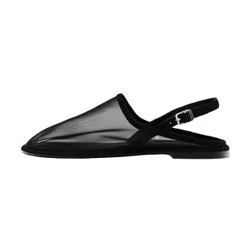 Women s Sandals Mesh Upper Round Toe Flat Sole One-line Buckle Shoes Women Leisure Breathable Roman Concise Sandalias De Mujer 35 чёрный