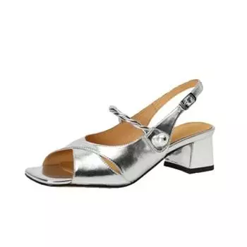 Women s Sandals Square Toe One-line Buckle Pearl Square Heel Shoes Women Dress French Elegant Anti-slip New Zapatillas De Mujer 35 золотой