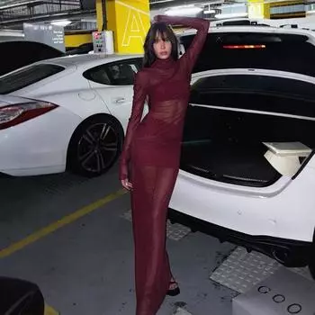 Женское сексуальное марлевое перспективное горячее дрель с длинным рукавом тонкое длинное платье Spice Girl S красный