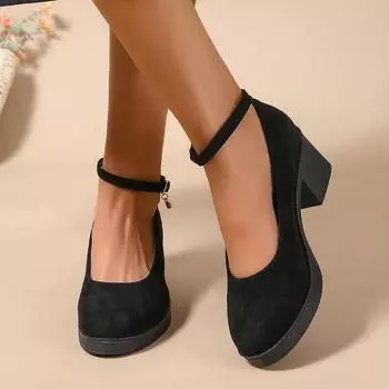 Women s Shoes Ankle-wrap Women s High Heels Plus Size Office & Career Pumps Women Chunky Heels Buckle Strap Female Shoes 36