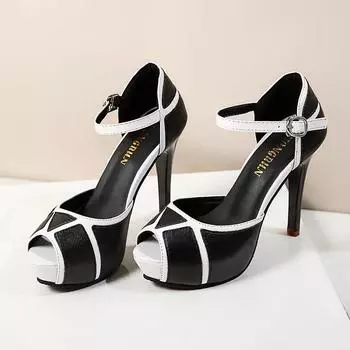 Women s Shoes Elegant Heels Round Toe Wedding Shoes Woman 2024 Trend Fashion Sandals White Fish Mouth Spring/Summer Plus Size 41 34 чёрный