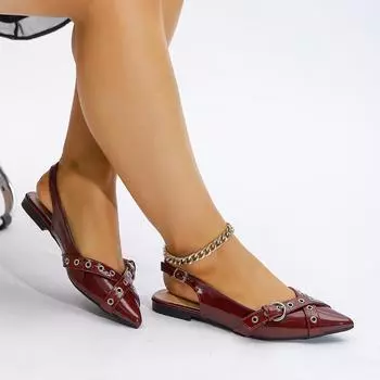 Women s shoes pointed flat bottom hollow two characters with cross belt metal buckle empty spring and summer 35 красный