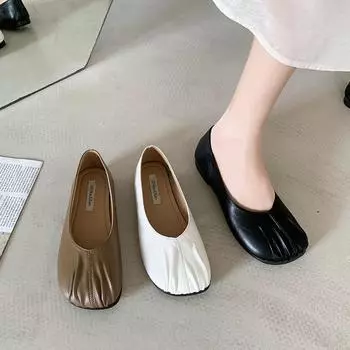 Women s Slip on Leather Loafers Spring Autumn Fashion Ballet Shoes Ladies Casual Round Toe Cute Flats Nurse Shoes Sneakers 35 белый