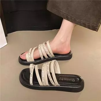 Women s Slippers Flat Sole Toe clip Narrow Band Anti-slip shoes women Dress daily commute Concise All-match zapatillas de mujer 35 покинуть белый