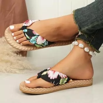 Women s Slippers Flat Sole Toe Clip Canvas Anti-slip Women s Shoes Leisure Beach Roman Wear-resistant Summer Zapatillas De Mujer 36 розовый