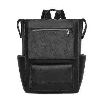 Women s Soft Leather Backpack Large Capacity Business Travel Bag чёрный