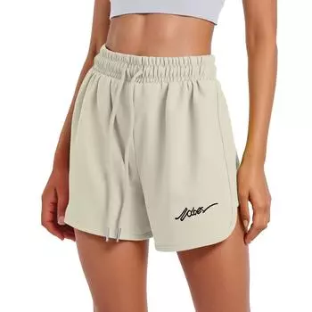 Women s Sports Shorts Casual Loose Solid Color Elastic Waist Shorts L бежевый
