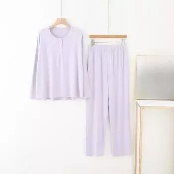 Women s Spring and Autumn Pajama Set Long Sleeve Long Pants Home Clothes Simple and Casual Pajamas Set One Size