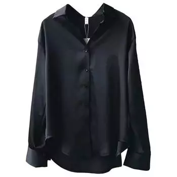 Women s Spring and Autumn Solid Color Buttons Tops Ladies Long-sleeved Lapel Commuter Shirt 3XL