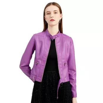 Women s Spring and Autumn Thin Section Plus Size Short Section of The Standing Collar Waist Thin Coat Solid Colour Casual PU Jacket Hoodless Outerwear 3XL