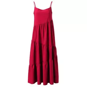 Women s Spring and Summer Loose Dress Suspender Beach Solid Color Pleated Dress Long Dress S