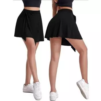 Women s Spring and Summer Pleated Sports Short Skirt Women s Short Skirt Anti-slip Lining Pocket Skirt Yoga Skirt Pants S чёрный