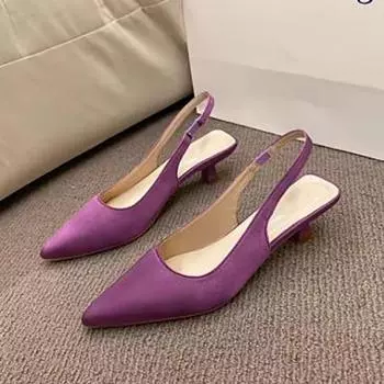 Women s Spring and Summer Pointed Toe Baotou Middle Heel Elasticated Slipper Sandals 41EU/CN42