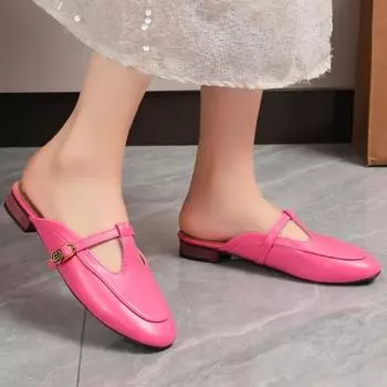 Women s Spring New Fashion Round Toe Designer Slippers Casual Comfort PU Leather Wear-resistant Closed Toe Flip Flops 35-40 Size 35 розовый