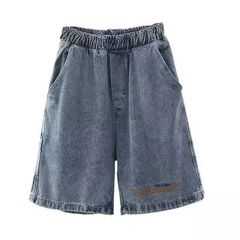 Women s Spring Summer Elastic High Waist Loose Straight Leg Wide Leg Design Denim Shorts S