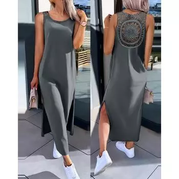 Women s Spring Summer Loose Hollow-out Mid-length Dress S чёрный