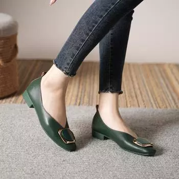 Women s square toe low heels solid color retro Casual flat shoes sizes 34-43 Hot sales 2024 women s MARY JANES high heels shoes 33 зелёный