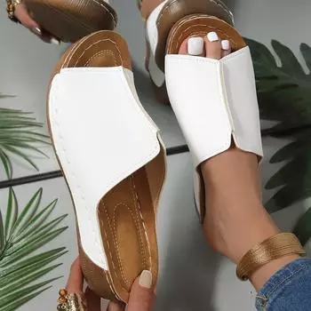 Women s Summer Flip-flops 2025 Fashion PU Platform Women s Sandals Bohemian Style Casual Wedge Heels Home Trend Slippers Women 36