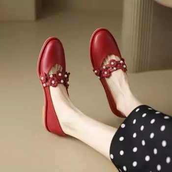 Women s Summer Footwear Office Normal Leather Casual Shoes for Woman 2024 Kawaii Low Heel Elegant Pearl Cute Vacation E on Offer 35