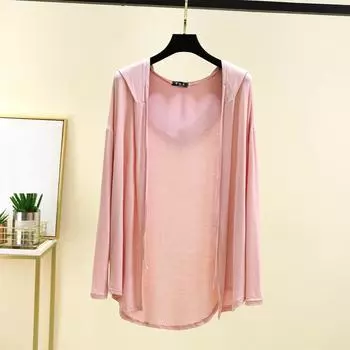 Women s Summer Hooded Long Sleeved Cardigan Oversized Top Shawl Thin Jacket XXL розовый